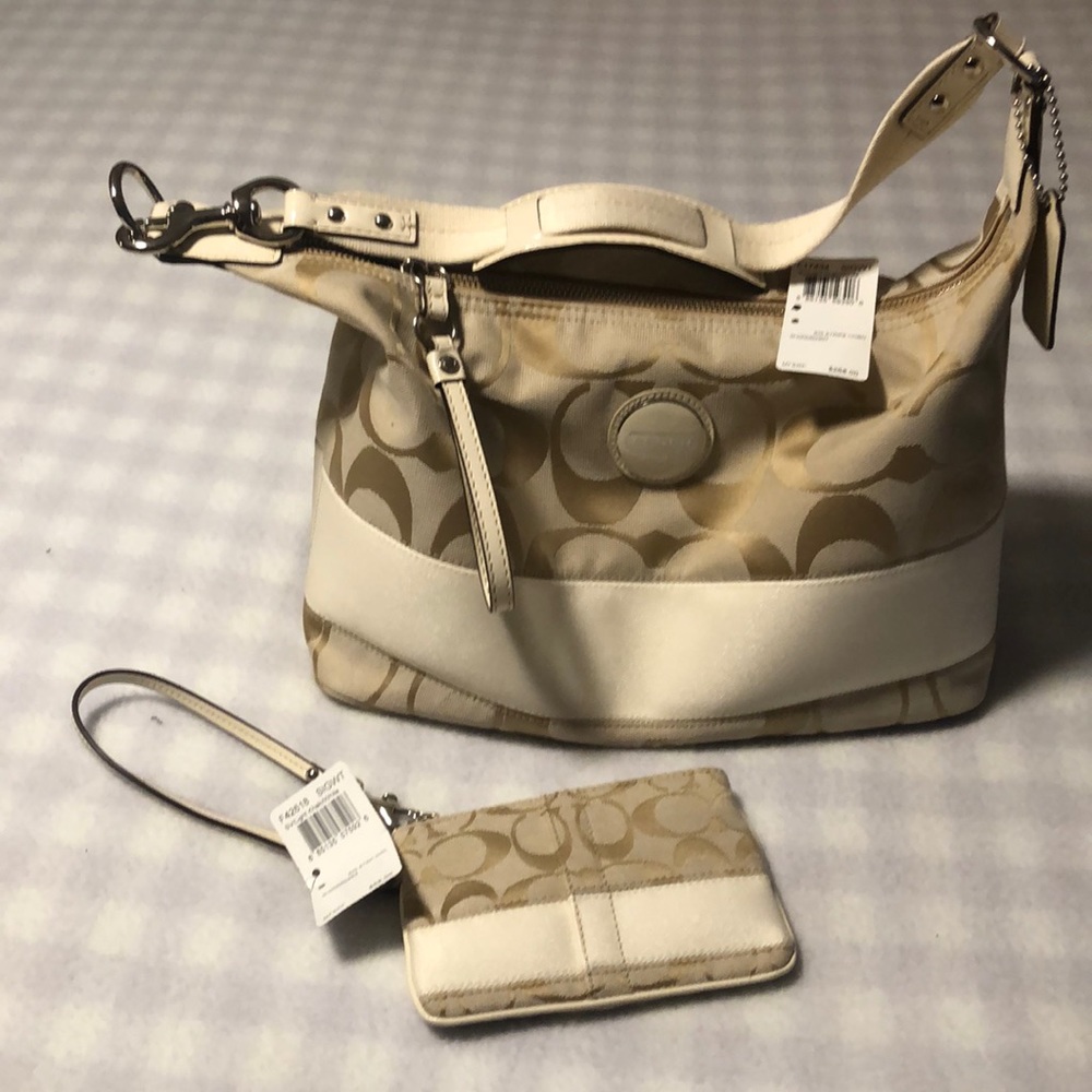 Coach purse and wristlet khaki/white new w/ tags